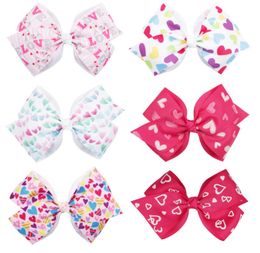 Cute 6 Colours 5 inch Kids Hair Accessories Love Heart Letter Print Bow New Design Girl Barrettes