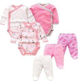 6 PCS /Lot Boys Girls Clothes Newborn Toddler Infant Spring Autumn Cotton Bodysuits+ Pants Baby Clothing Sets LJ201223