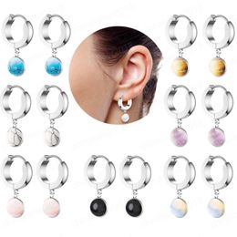 Wholesale Stainless Steel Round Cabochon Many Colors Quartz Stone Drop Earrings for Women Jewelry