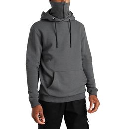 Pure color slim Mens Hoodies Mask Button Sports Hooded Splice Large Open-Forked Male Long Sleeve Shirts Pullovers Tops