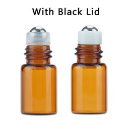 1/2/3ml Amber Glass Roll On Bottle Clear Essential Oil Empty Bottles Aromatherapy Perfume Flask + Metal Roller Ball + Plastic Lid BH4201 TYJ