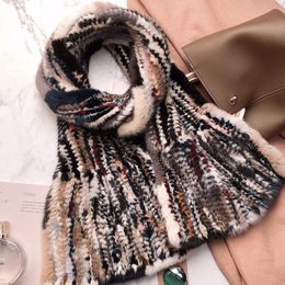 Luxury-Hot Sale Long Style Winter Real Natural Scarf Lady 100% Real Shawl Women Knitted Muffler Scarves