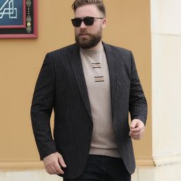 Mens Suit Groom Tuxedos Casual Formal Wear One Button Suit Single Jacket Fat Striped Loose Plus Fat Plus Suit Fatty Top Tide