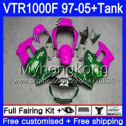 +Tank For HONDA SuperHawk VTR 1000 F 1000F VTR1000 Pink green hot F Bodys 56HM.154 VTR1000F 97 02 03 04 05 1997 2002 2003 2004 2005 Fairings