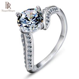 Bague Ringen S925 Sterling Silver Ring Top Quality 7mm Crystal Finger Rings for Women Wedding Original Silver Jewelry Wholesale Y200321