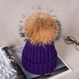 ZWY278 Fashion Children Winter Big Fur Pompom Hats Baby Knitted Warm Hat For Kids Girls Boys Pom pom Beanie Cap Y201024