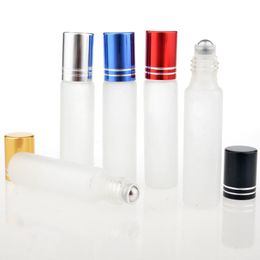 New 10ML Travel Frosting Glass Roll on Perfume Bottle For Essential Oils Empty Parfum Containers With Steel Beads LX3736