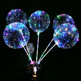 Luminous LED Balloon Transparent Clear BoBo Balloon 18 inch Light Colourful Wave Helium Ball for Birthday Wedding Christmas Party Decorative