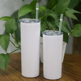 DIY Sublimation Skinny Tumbler 15oz Stainless Steel slim Insulated Tumbler tapered tumbler white Beer Coffee Mugs free shipping