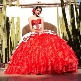 Puffy Organza Skirt Sweet 16 Dress Mexican Quinceanera Dresses vestidos de 15 Spanish Ball Gown Prom Gowns