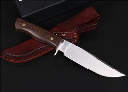 New High End Survival Stright Hunting Knife D2 Satin Drop Point Blade Full Tang Handle OFixed Blade Knives With Leather Sheath