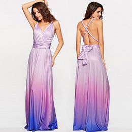 Elagant Party Maxi Long Dress Women Multiway Wrap Dresses Gradient Convertible Boho Bandage Dress Bridesmaids Infinity Robe Y0118