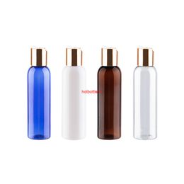 150ml Empty Round Colored Liquid Soap Cosmetic Bottle Plastic Containers With Gold Aluminum Disc Cap Metal PET Lotion Bottleshipping