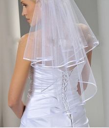 Bridal Veil Two Layers Ribbon Edge Short Wedding with Comb White 2 Layers Accessories