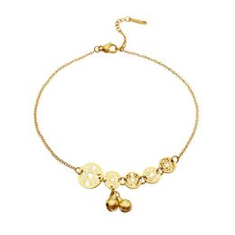 Classic Coin Bell Pendant Titanium Steel Gold Anklet For Women Fashion Korean Butterfly Ankle Jewellery Girls Sexy Swimsuit Party gift