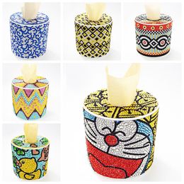 DIY Cylindrical Diamond painting Tissue box Three-dimensional handmade art cosmetic tissue dispenser Children cartoon home decor 201130