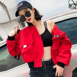 Fashion Contrast Color Cargo Jacket Women New Zipper Loose Streetwear Coat Casual Long Sleeve Patchwork Jackets Outerwear 201210