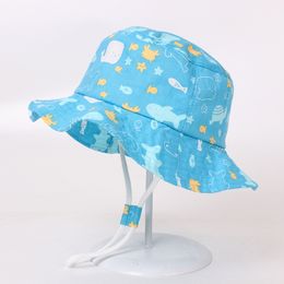 Kids Bucket Hats Children Cartoon Style Cotton Packable Foldable Fishing Caps Baby Canvas Summer Wide Brimmed Beach Sun Hat