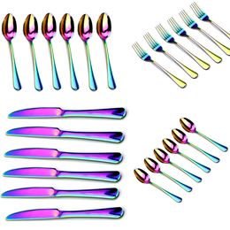 6Pcs/set Rainbow Tableware Stainless Steel cutlery set Knife Fork Scoops Dinnerware Set Dinner Set Kitchen Accessories Y200111