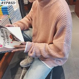 Solid Colour Men Sweater Knitted Autumn Winter O-Neck Pullover Sweater Male Korean Fashion Pink Sweater Clothing 201105