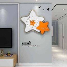 TUDA Children's Bedroom Orange Star Cartoon Metal Decoration Clock Living Room Modern Personality Mute Seamless Nail Wall Clock H1230