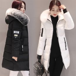 GOOHOJIO Arrival Slim Women Winter fur collar Jacket Cotton Padded Warm Thicken Ladies Coat Parka Womens Long coat Loose Style 201225