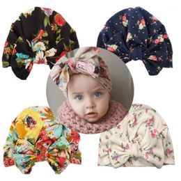 baby prop hats UK - Caps & Hats Baby Turbans Print Ears Hat Bow Cap Born Girls Pography Props Spring Autumn Beanie1