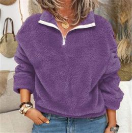 Plus Size S-5XL Womens Sherpa Fleece Sweatshirt Winter Warm Pullover Hoodie Plush Fur Sweater 1/4 Zipper Jacket Coat Outwear Cloth LY10193