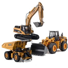 HUINA 1:40 Dump Truck Excavator Wheel Loader Diecast Metal Model Construction Vehicle Toys for Boys Birthday Gift Car Collection LJ200930