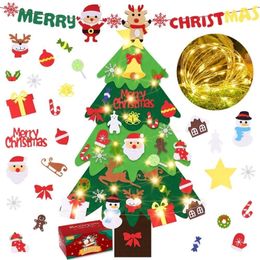 41pcs DIY Felt Christmas Tree with LED Lights Ornaments Decor Xmas Toys for Kids 2021 New Year Gifts Home Party Decoration Play Y201020