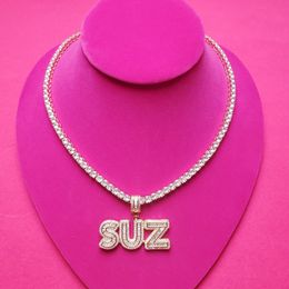 Customised Necklace with Name Cubic Zircon Iced Out Letters with Tennis Chain Necklace for Women Y1220