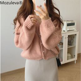 Mozuleva Autumn Winter Women Sweater Tops Korean Style Long Sleeve New V-Neck Solid Single Breasted Knitted Cardigan Coat 201031