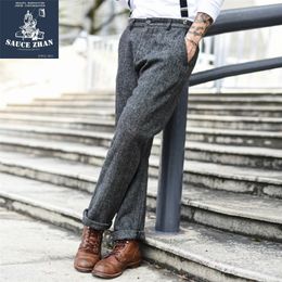 SauceZhan Vintage Woollen Straight Trousers Wool Men's Retro Winter Men Pants LJ201104