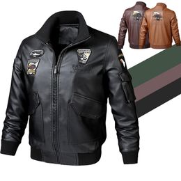 Fly Air Force Mens Flight Jacket Fur linner Faux Leather Men Black Brown Coat Winter Bomber Male Plus Size 6XL 201105