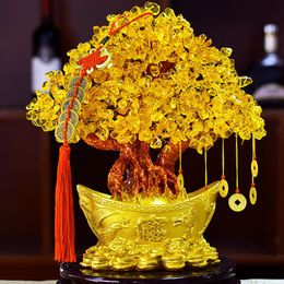 Lucky Money Tree Chinese Gold Ingot Crystal Fortune Tree Ornament Wealth Ornament Home Office Table Decoration Tabletop Crafts Y200106