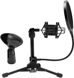 Foldable Tripod Desktop Microphone Stand Holder with Small Plastic Microphone Clip for Podcasts, Online Chat, Lectures,meetings, and More