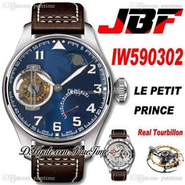 JBF IW590302 Constant-Force Tourbillon Manual Wind Mens Watch "THE LITTLE PRINCE" Moon Phase Power Reserve Steel Case Blue Dial Brown Leather Super Edition Puretime