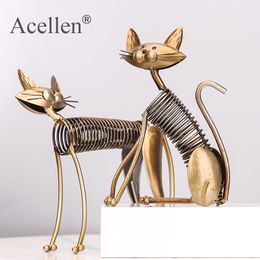 Three Cats Figurines One Set Three Kittens Handmade Metal Sculpture Collection Iron Home Decoration Accessories Creative Gift T200703