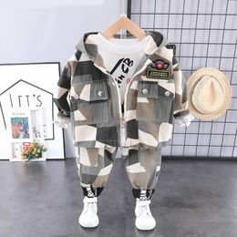 Toddler Baby Boy Clothing Outfit Fashion 3PCS Hooded Camo Zip Coat Clothes T Shirt Trousers Infant Kids Boy Outfits1 2 3 4 Years LJ200831