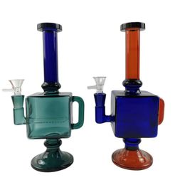 Vintage Pulsar 9.5INCH Colourful Cube Glass BONG Hookah Smoking Pipes Oil Burner with bowl or Banger can put customer LOGO