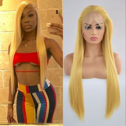 Mix Yellow Natural Straight Synthetic 13*4 Lace Front Wig Heat Resistant Fibre blonde wig Natural Hairline For Women Wigs