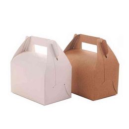 Large Kraft Paper Gift Box with Handle Wedding Baby Shower White Paperboard Cupcake Box for Packaging Gifts Cake Boxes Packaging Y220106
