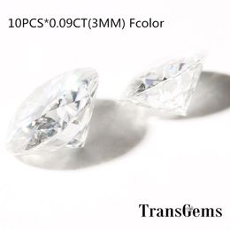 TransGems 10pcs White Moissanite Loose Gem Stones Round Brilliant Cut 3 mm 0.09 ct Near Colorless F Y200620