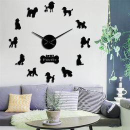 Poodle Big Hand Modern Pudelhund Giant Clock Dining Room Decor Caniche Mirror Effect DIY Large Wall Art LJ201208