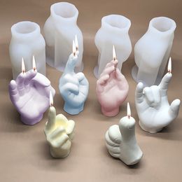 12 Types Hand Shape Candle Silicone Moulds DIY 3D Gesture Scented Candles Soap Mould Fingers Perfume Wax Plaster Chocolate Cake Decoration Moulds Handmade Ornaments