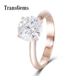 Transgems 14K 585 Rose Gold Centre 2.5ct 8.5MM F Colour Solitaire Engagement Ring Engagement Gifts Dailywear for Women Y200620