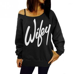 Women's T-Shirt Wholesale- Hoddies Sweatshirts Women 2021 Print Wifey Hoodies Sweatshirt Off The Shoulder Tops Tee1