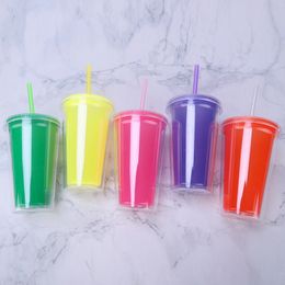 16oz Colour Changing Cup Magic Plastic Reusable Drinking Tumblers With Lid Straws Beer Mugs Double insulation Coffee Cups T3I51571