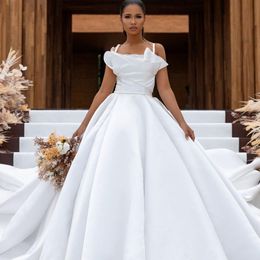 2021 A Line Satin Wedding Dresses Spaghetti Straps Vestidos De Novia Lace Bridal Dresses Robe De Mariee