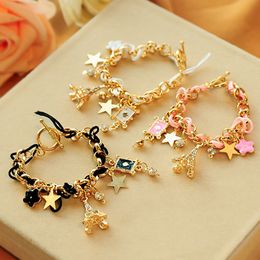 Lovely Girl Bracelet Stars Hearts Jewellery Paris Eiffel Tower Crown Poker Cute Bangle Leather Rope Five-leaf Flower Bracelets